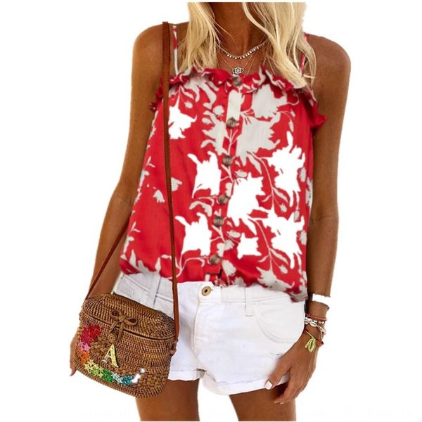 

2020 ruffledshoulder s buttonfashionable printed t-shirt 2020 sling ruffledshoulder sling buttons button button buttonfashionable, White