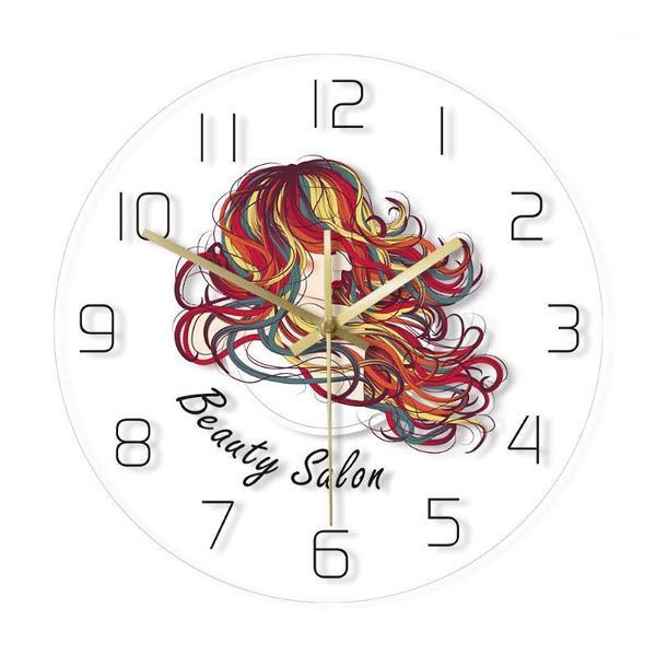 

wall clocks beauty hair salon watercolour clock beautiful lady with long colorful hanging watch barber studio hairdresser saat1