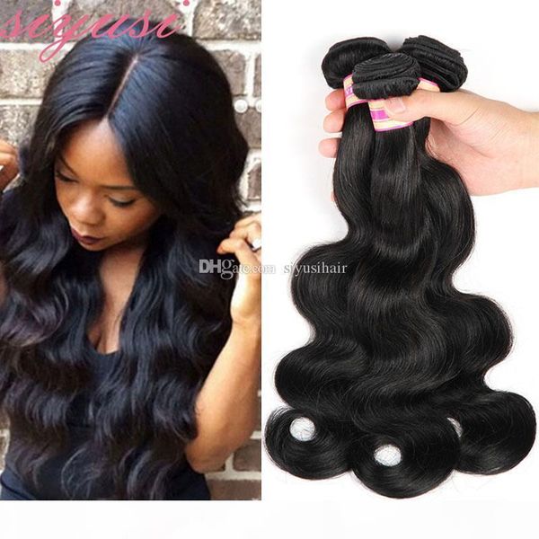 

brazilian virgin hair straight natural color soft 100% unprocessed virgin hair brazilian body wave 3 or 4 bundles 100g pcs human hair, Black