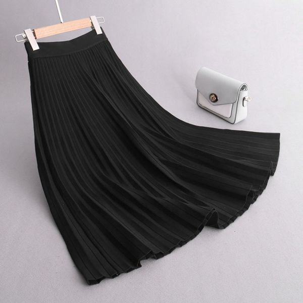 

2021 new sherhure high waist knitted women winter a-line long chic autumn brown warm skirt jupe femme saia bhey, Black