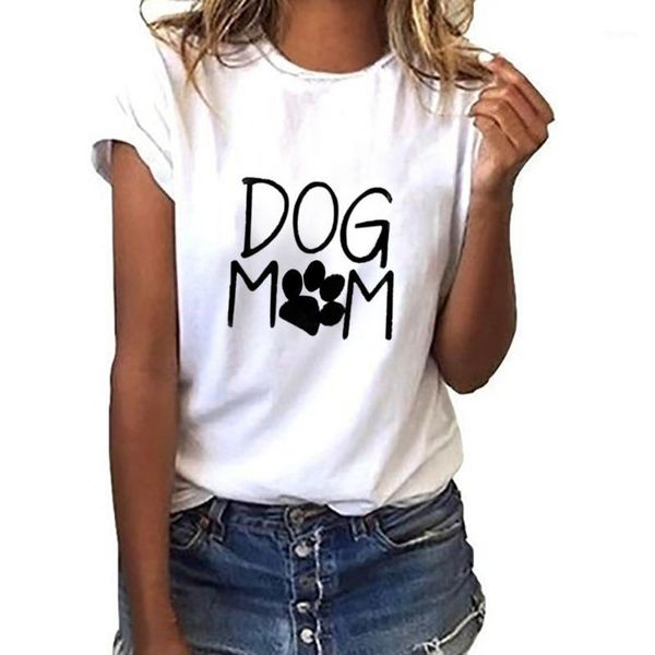 

fashion women's loose short-sleeved dog mom print streetwear t-shirt casual o-neck japanese kawaii ladies ulzzang shirt1, White