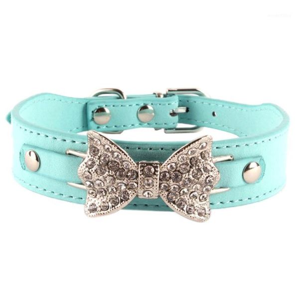 

bling diamond crystal dog collar bowknot pu leather pet adjustable collar puppy cat choker1