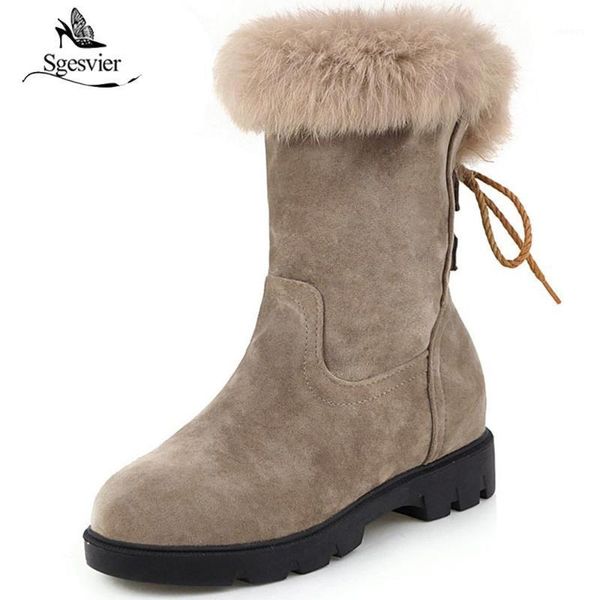 

sgesvier women's winter snow boots shoes ankle boots for women warm winter footwear wedges heel fur inside plus size 33-431, Black
