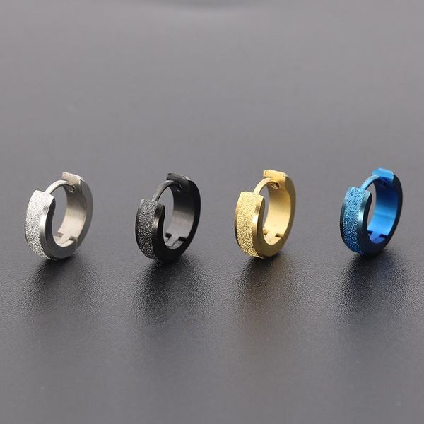 

stud simple stainless steel earring circle scrub for women men gold silver color hiphop ear jewelry gifts, Golden;silver