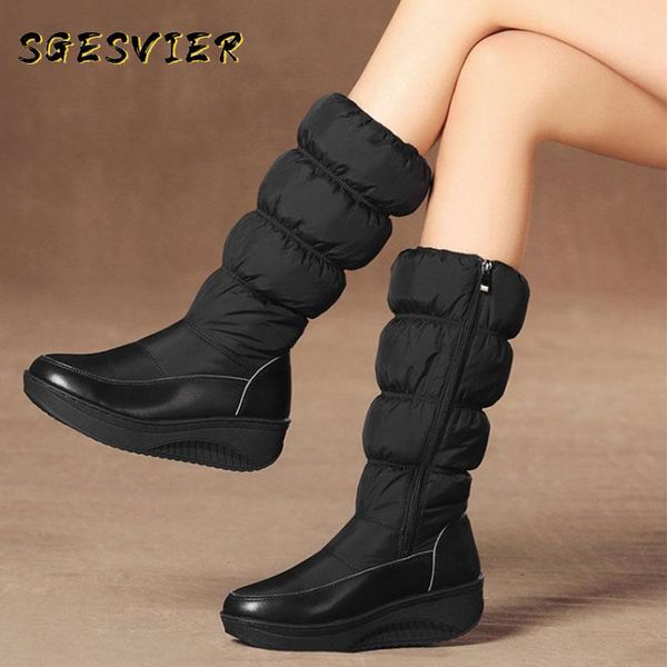 

sgesvier женщины середины икры сапоги 2020 новый зимний keep warm long round toe женщины snow boots side zipper платформы casual обуви женщи, Black
