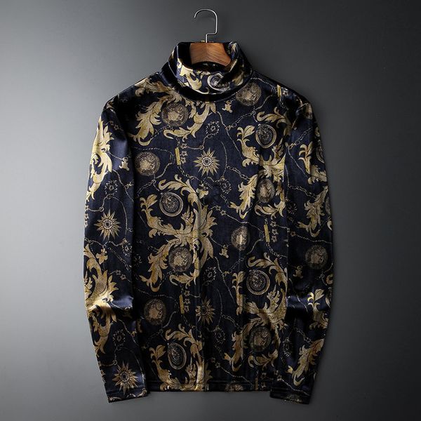 

Black Paisley Gold Men's High-quality Shirts Long Club Fall U331, White;black