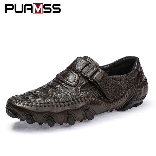 

brand casual men loafers spring and autumn moccasins genuine leather men's flats shoes rough texture