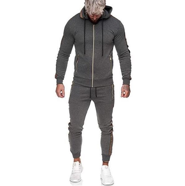 

autumn & winter tracksuits jogger sports suit solid color hooded casual wear european and american personality cardigan sweater, Gray