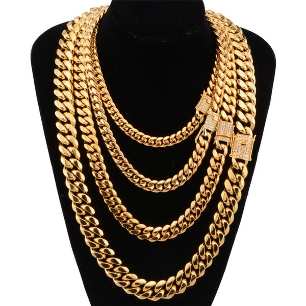 

6/8/10/12mm stainless steel jewelry 18k yellow gold plated high polished miami cuban link necklace men punk curb chain necklace, Silver
