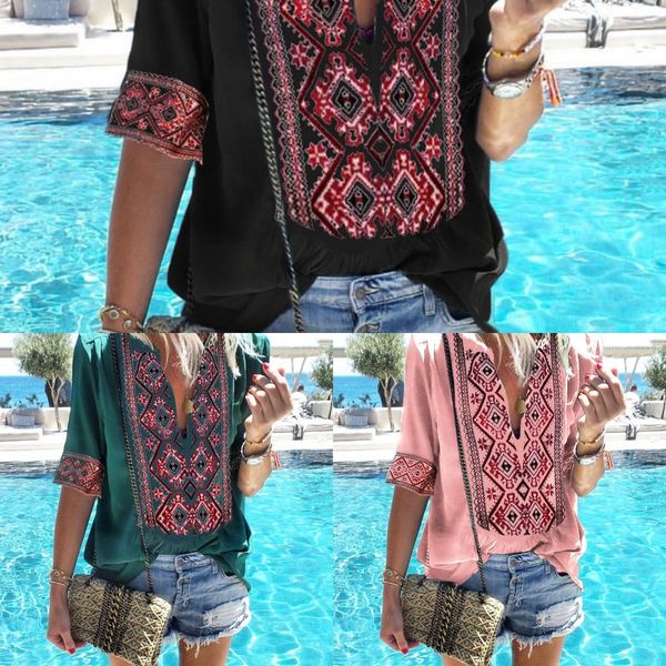 

aydkg coat2019 printed loose deep v short quarter summer women's summer 2019 coatloose deep v short sleeve quarter sleeve print, White