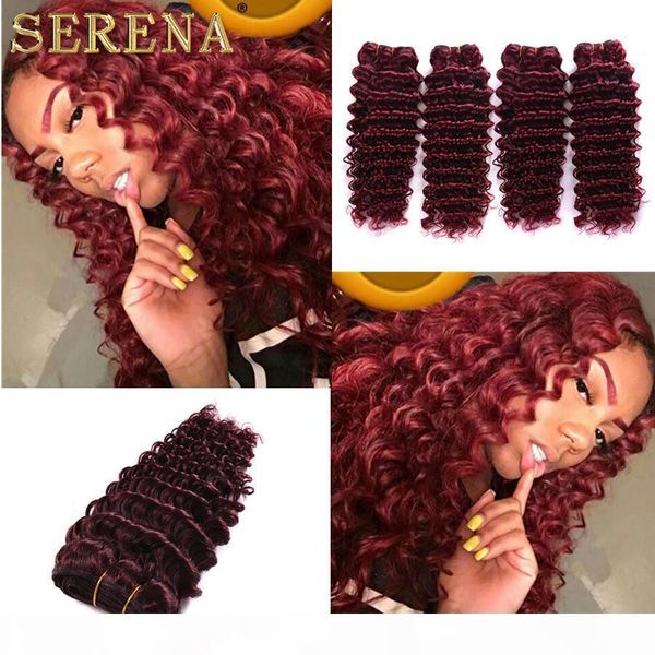 

red hair extensions 99j deep curly virgin hair 4pc brazilian peruvian malaysian indian wholesale brazilian human hair weave bundles, Black