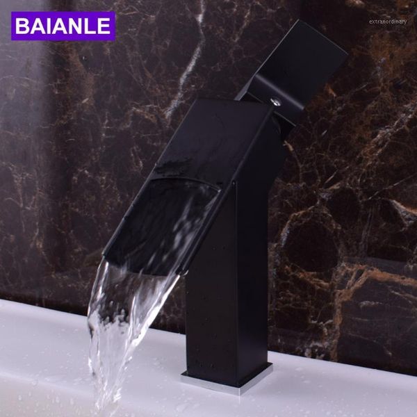 

black/nickel brushed deck mount waterfall bathroom faucet vanity vessel sinks mixer tap cold and water tap1
