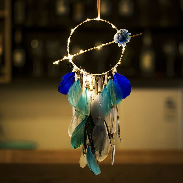 

led wind games dream catcher handmade gifts dreamcatcher feather fan creative hole wind chimes wall hanging decoration