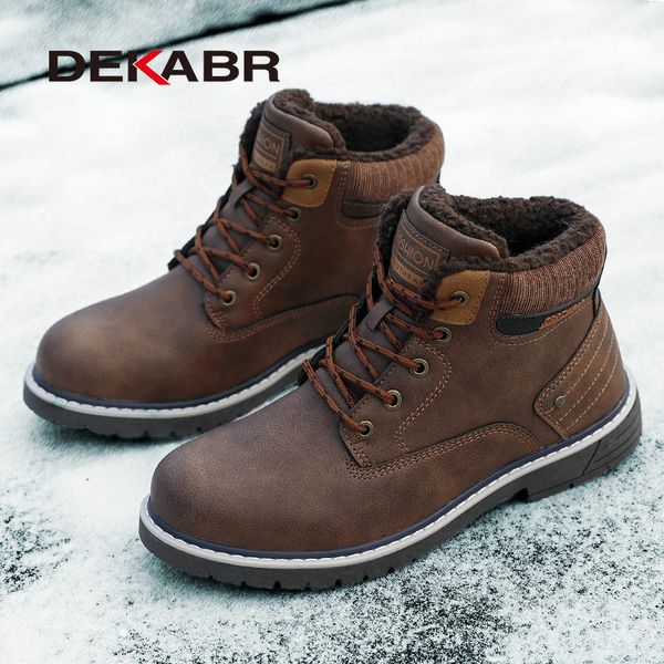 

dekabr snow boots men leather winter brand design comfy warm boots fur new lace-up fashion shoes men footwear non-slip men boots 200928, Black