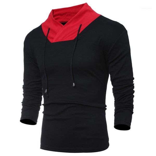 

tshirts long sleeve turtle neck autumn casual male clothes contrast color panelled designer mens knitted, White;black
