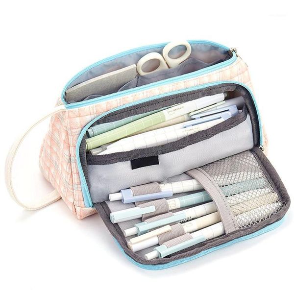 

plaid dot print pencil case pen cosmetic bag stationery zippered storage pouch1