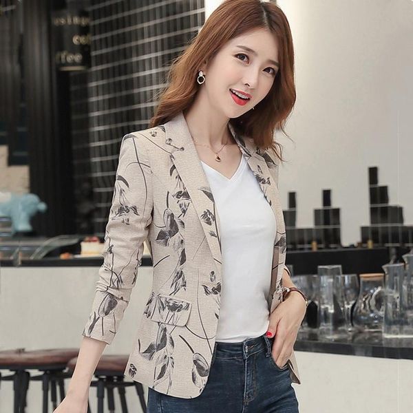 

women's suits & blazers printed small suit 2021 spring and autumn korean version of the ladies short section slim retro jacket, White;black