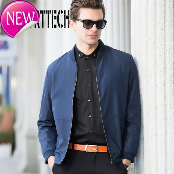 

men bomber jackets new spring autumn fashion solid thin baseball jacket collarless coat slim outerwear big size 4xl uniform, Black