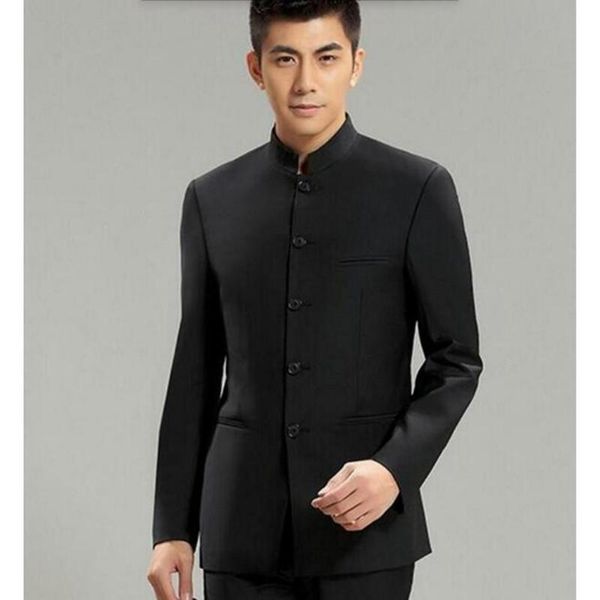 

men's suits & blazers chinese collar suit jacket for men mandarin slim fit male wedding jackets custom, White;black