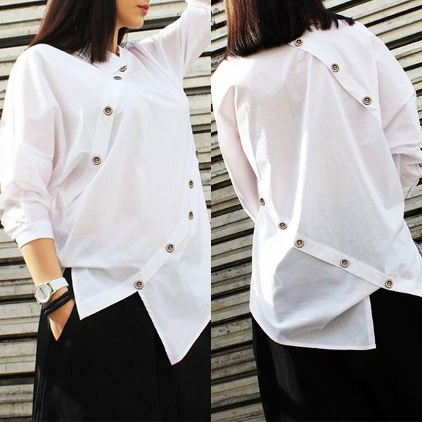 

women's blouses & shirts 2022 autumn solid irregular buttons blouse fashion work women long sleeve tunic blusas chemise female r, White