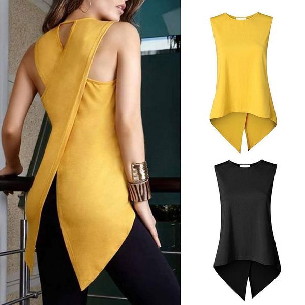 

tank vest summer women cross irregular solid color slim tank vest women loose tank summer fashion, White