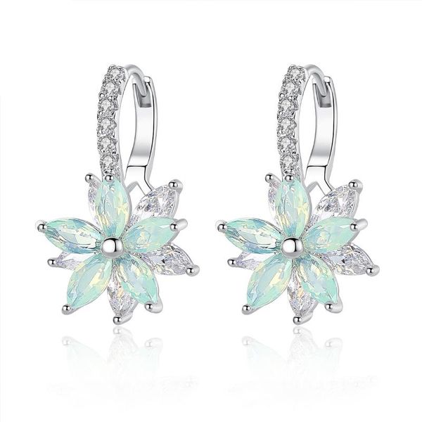 

charm cubic zirconia samll hoop earring with orchid flower blue yellow pink cz earrings for women fashion jewelry, Golden