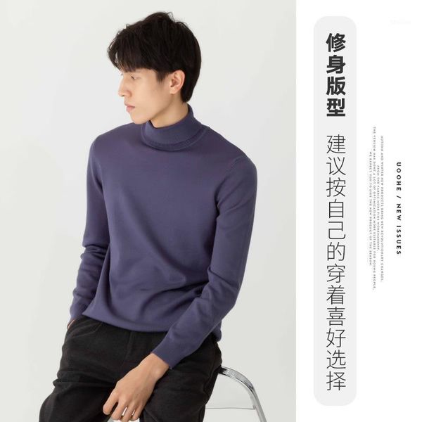 

men's sweaters fashion casual solid turtleneck autumn mid-neck knitwear round-neck pullover men's sweater half high collar base sh, White;black