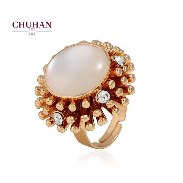 

cluster rings chuhan ladies zircon ring charming flower shape female luxury high end jewelry accessories valentines day gift j52, Golden;silver