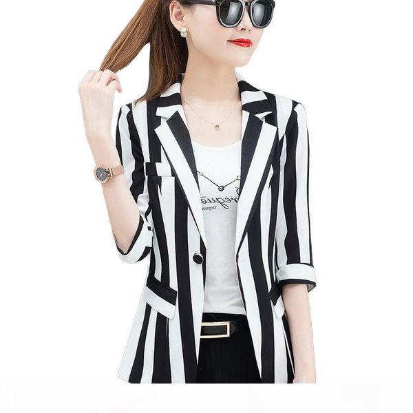 

striped slim small suit women blazers and jackets plus size 2019 korean autumn thin coat bodycon black white office suit blazer sh190826, White;black