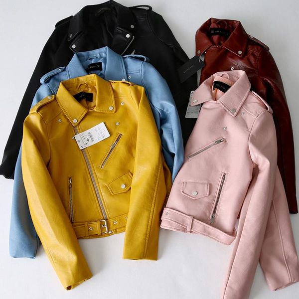 

2020 new autumn women faux leather jacket motorcycle biker coat slim streetwear female coat punk pu leather jacket outerwear, Black