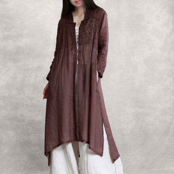 

men's casual shirts women's thin silk and linen long-sleeved retro embroidered shirt s129, White;black