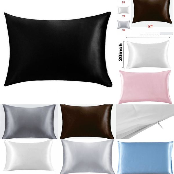 

20*26inch satin pillowcase home multicolornew ice silk case zipper double face envelope bedding pillow cover 1 nl3x7