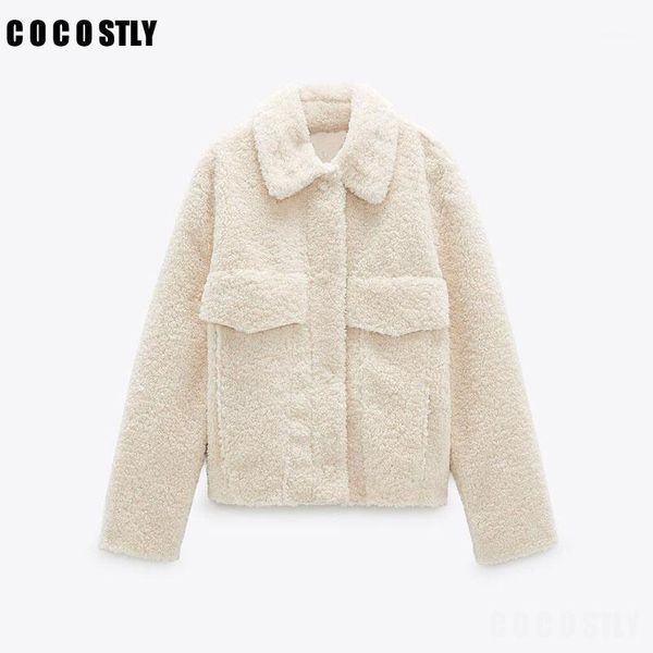 

new autumn winter curly faux lamb fur jacket ivory vintage women coat long sleeve furry single-breasted coat short outerwear1, Black;brown