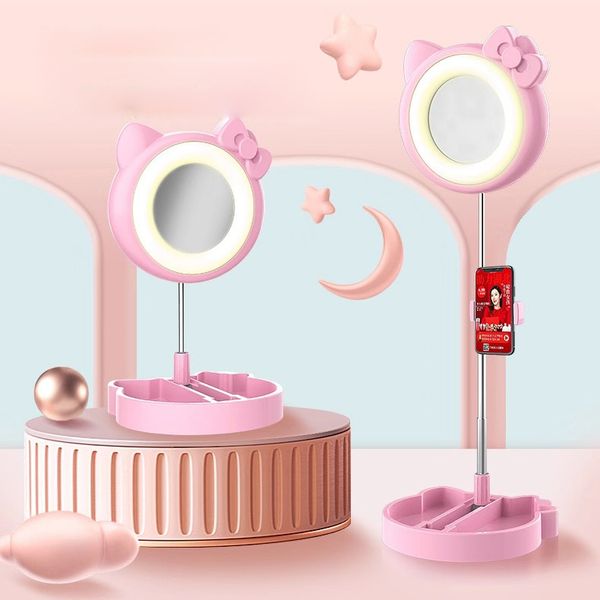 

selfie ring light adjustable lamp brightness with mirror beauty fill light lamp on table folding deskpgraphic light usb charge