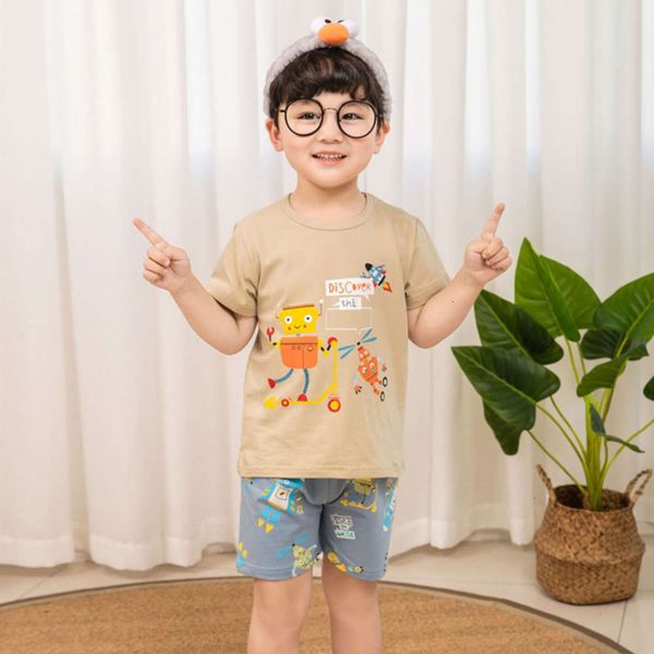 

sve summer new thin sle short air-conditioned boys' home cloth children's pajamas, Blue;red