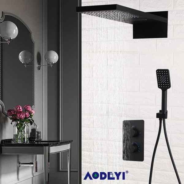 

aodeyi настенная черный латунь ванной термостатический смеситель для душа set waterfall осадков насадка для душа смеситель для ванны bbywvi