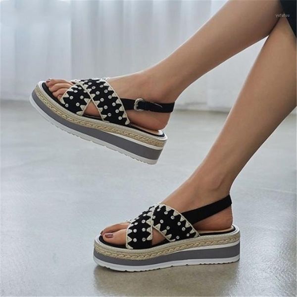 

2020 summer women's sandals fashion women wedges shoes pumps mid heel buckle sandals outdoor beach platform women shoes1, Black