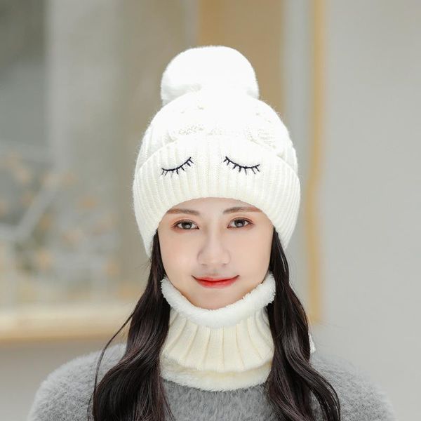 

winter hat womens beanie hats thick warm skullies winter knitted women hat letter bonnet beanie cap outdoor riding scarf set, Blue;gray