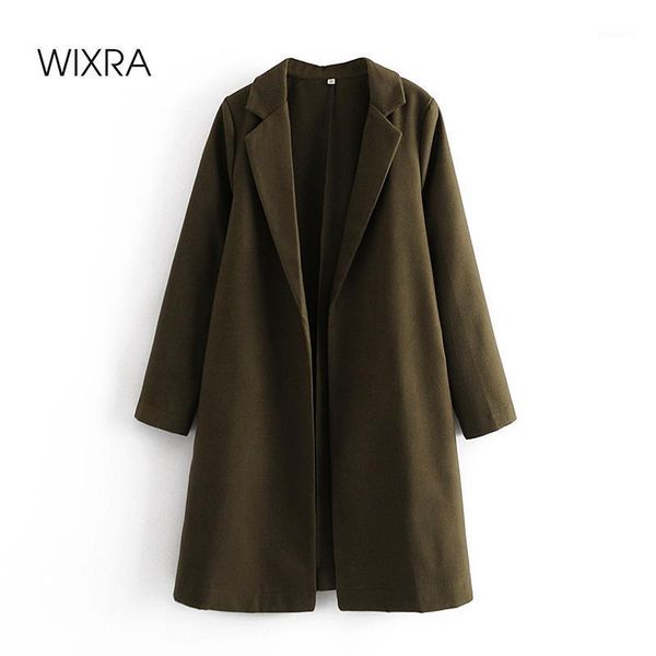 

wixra womens open stitch solid overcoat trendy blends turn down collar high street female outerwear army green autumn spring1, Black