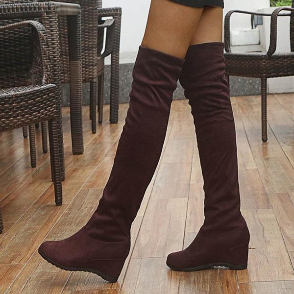 

boots over the knee women female shoes solid long winter fashion thigh high woman plus size, Black