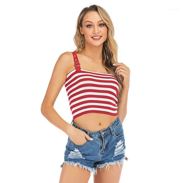 

adjustable women's stripe tank summer short knitting vest fashion slim sleeveless slash neck backless for party club1, White