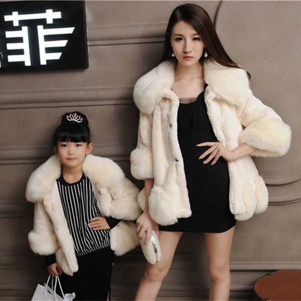 

ppxx winter faux fur coat girl coat women coats wedding party mother daughter family matching clothes family look jacket, Blue