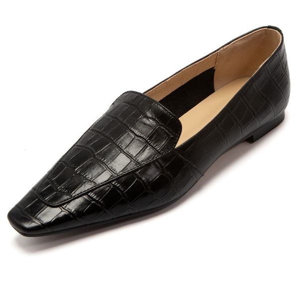 

2021 genuine leather women's low-heel shoes solid colored sliding on toe 8ukl, Black