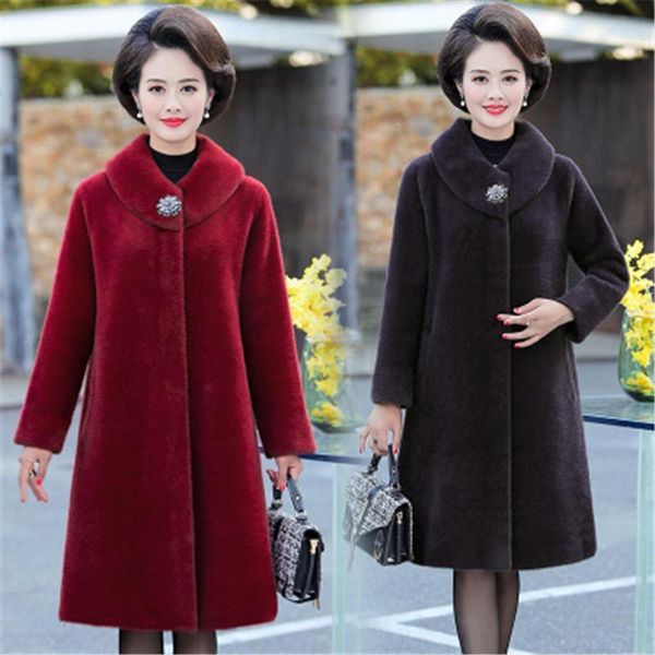

imitation mink velvet fur coat women 2021 winter fashion new middle-aged and middle-aged long thick warm jacket trend 2981, Black