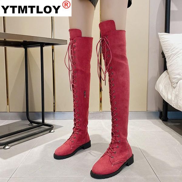 

autumn winter woman over knee boots flat heel woman long boots fashion sweet daily footwear size 34-43 black purple