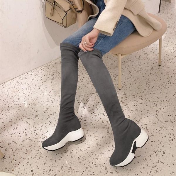 

2020 stretch fabrics over the knee boots height increasing round toe women shoes autumn winter casual long boots size34-43, Black