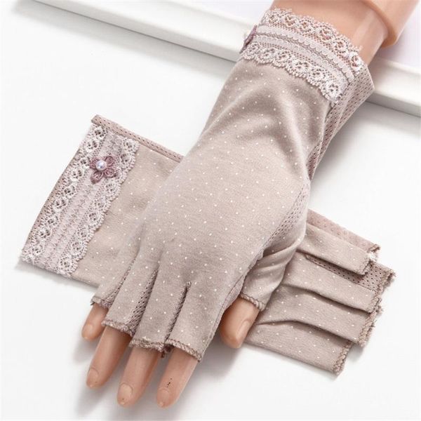 

five fingers gloves 2109 women' cotton half finger exposed summer sunscreen thin section work driving non-slip 3-tbfs07, Blue;gray