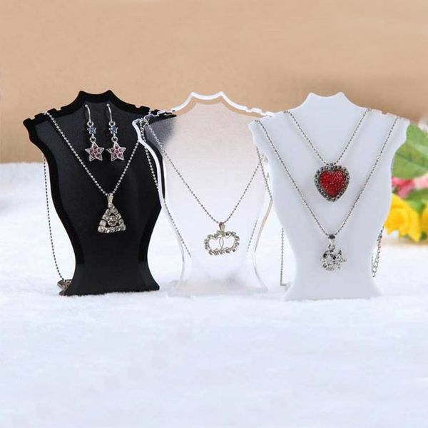 

popular jewelry display stand black white clear mini size plastic neck bust pendant necklace stand earring holder set stand rack