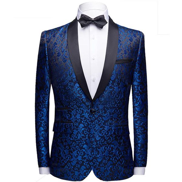 

men's suits & blazers men suit jacket skinny tuxedo casual blazer floral jacquard shawl lapel wedding party prom slim fit dress coat, White;black