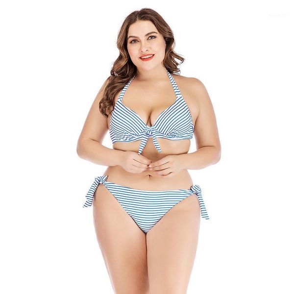 

bikini 2020 swimsuit women plus size fashion candy strip printing custom fit camisole two-piece swimsuit1, White;black